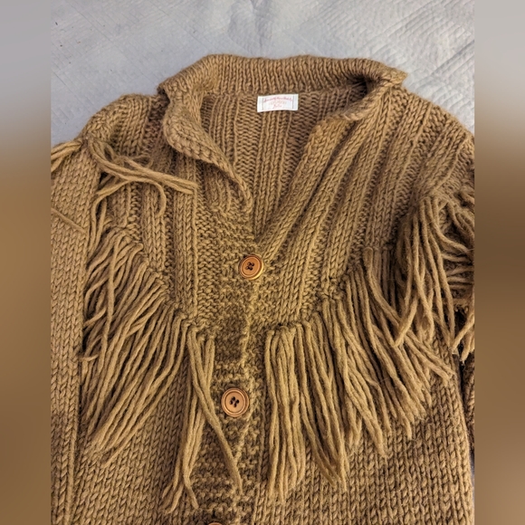 Vintage All Wool Handmade Fringed Cardigan Sweater - Picture 6 of 6